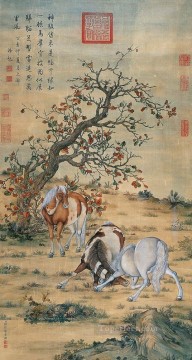 Horse Painting - Lang shining great horses old China ink Giuseppe Castiglione